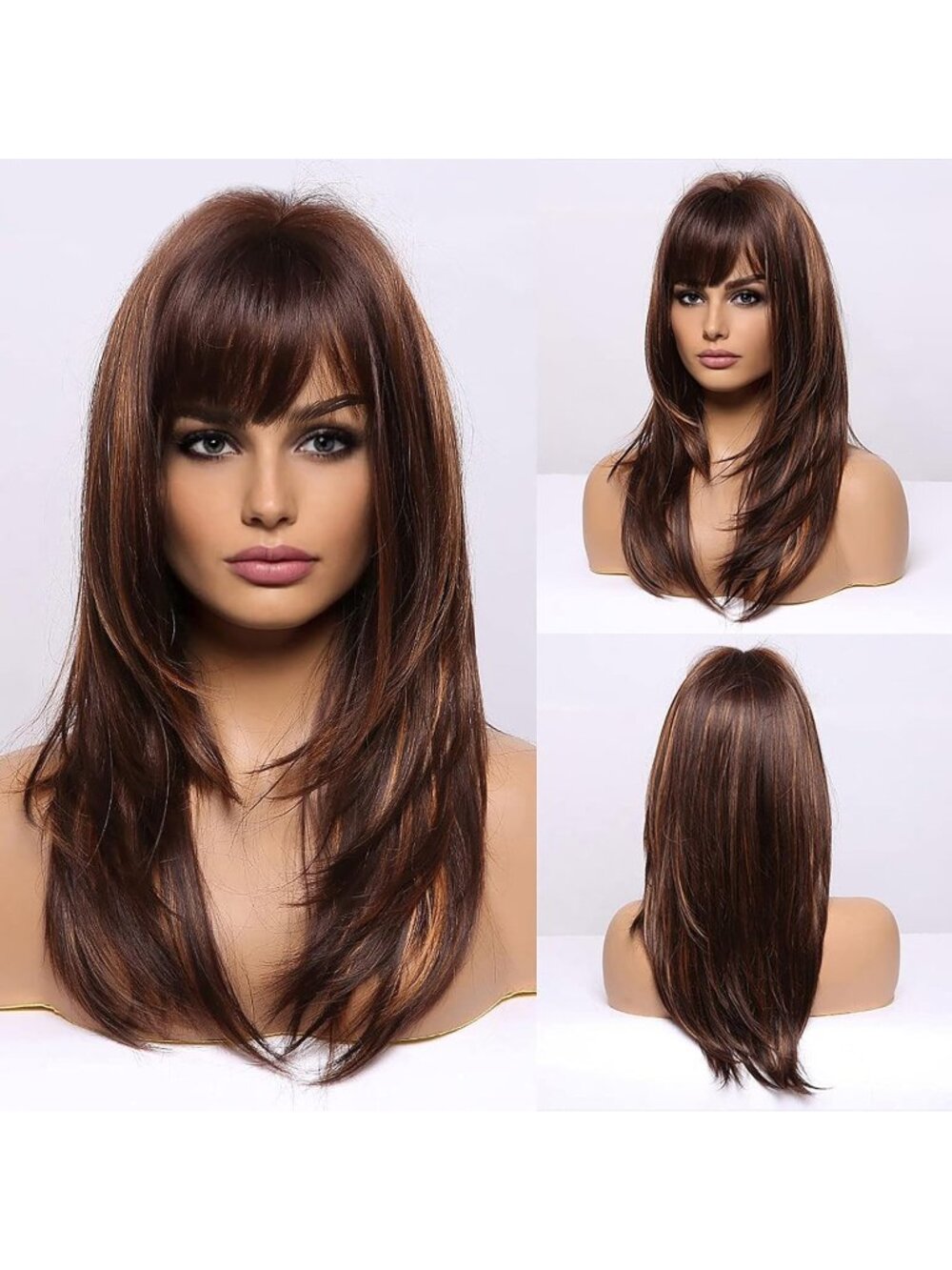Women 01-Brown Heat Resistant Long Curly Shoulder Length Synthetic Wigs